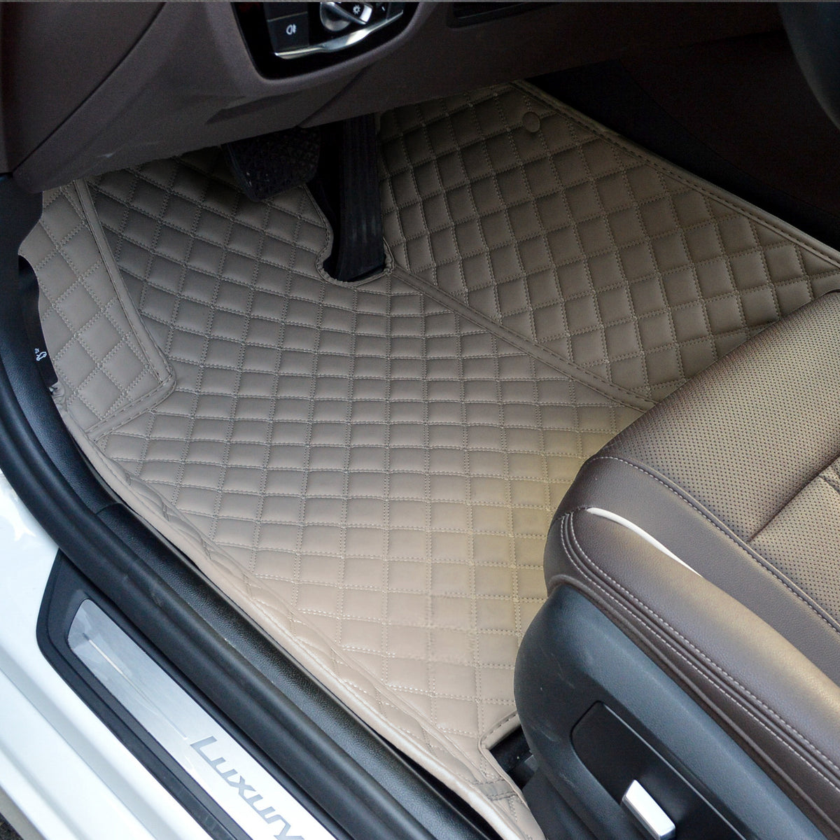 Carvigor Cream Beige Diamond Stitching Custom Luxury Car Mats Set