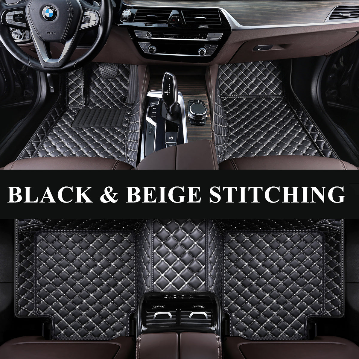 Carvigor Black&Beige Diamond Stitching Custom Luxury Car Mats Set