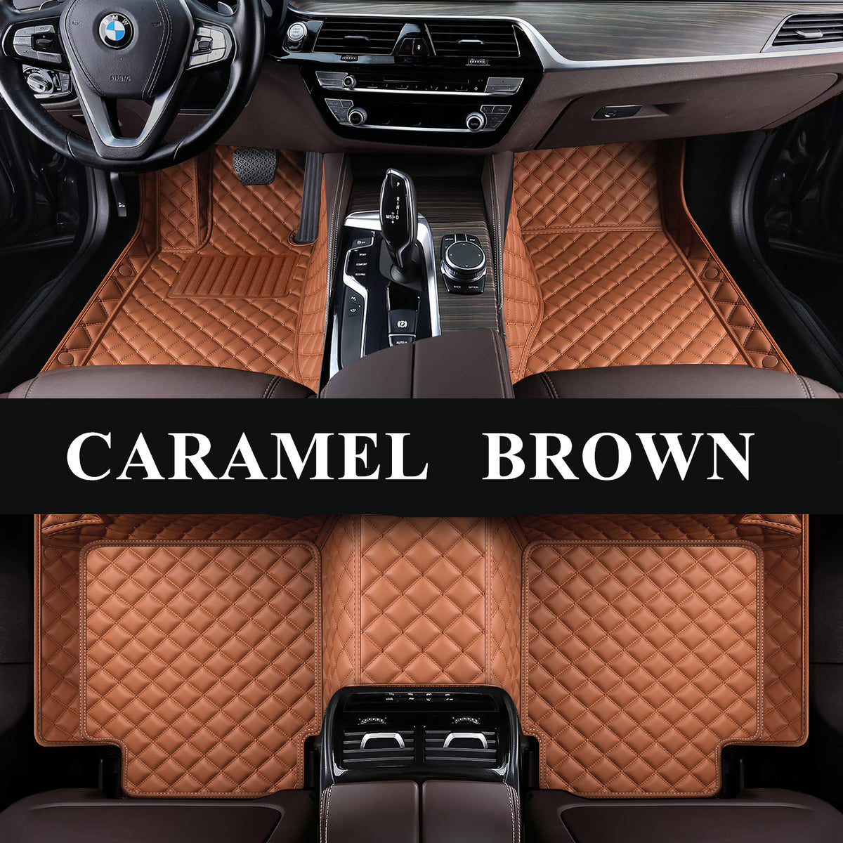 Carvigor Caramel Brown Diamond Stitching Custom Luxury Car Mats Set