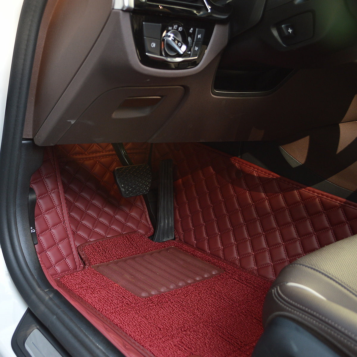 Carvigor Red Diamond&Red Double Layer Luxury Car Mats Set