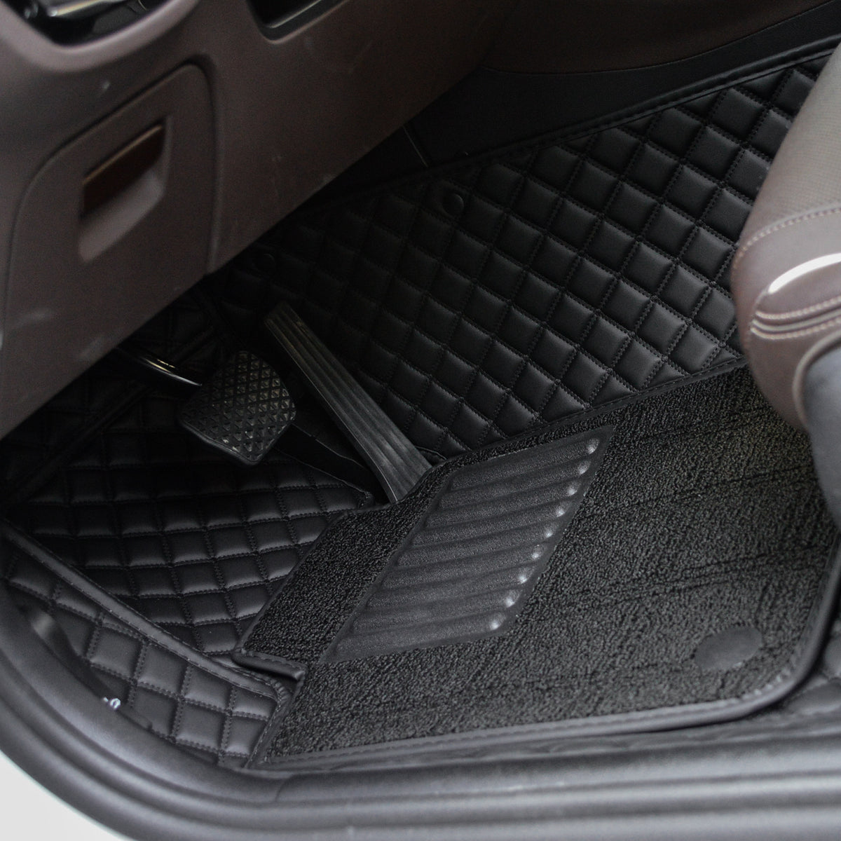 Carvigor Black With Black Diamond&Black Double Layer Luxury Car Mats Set