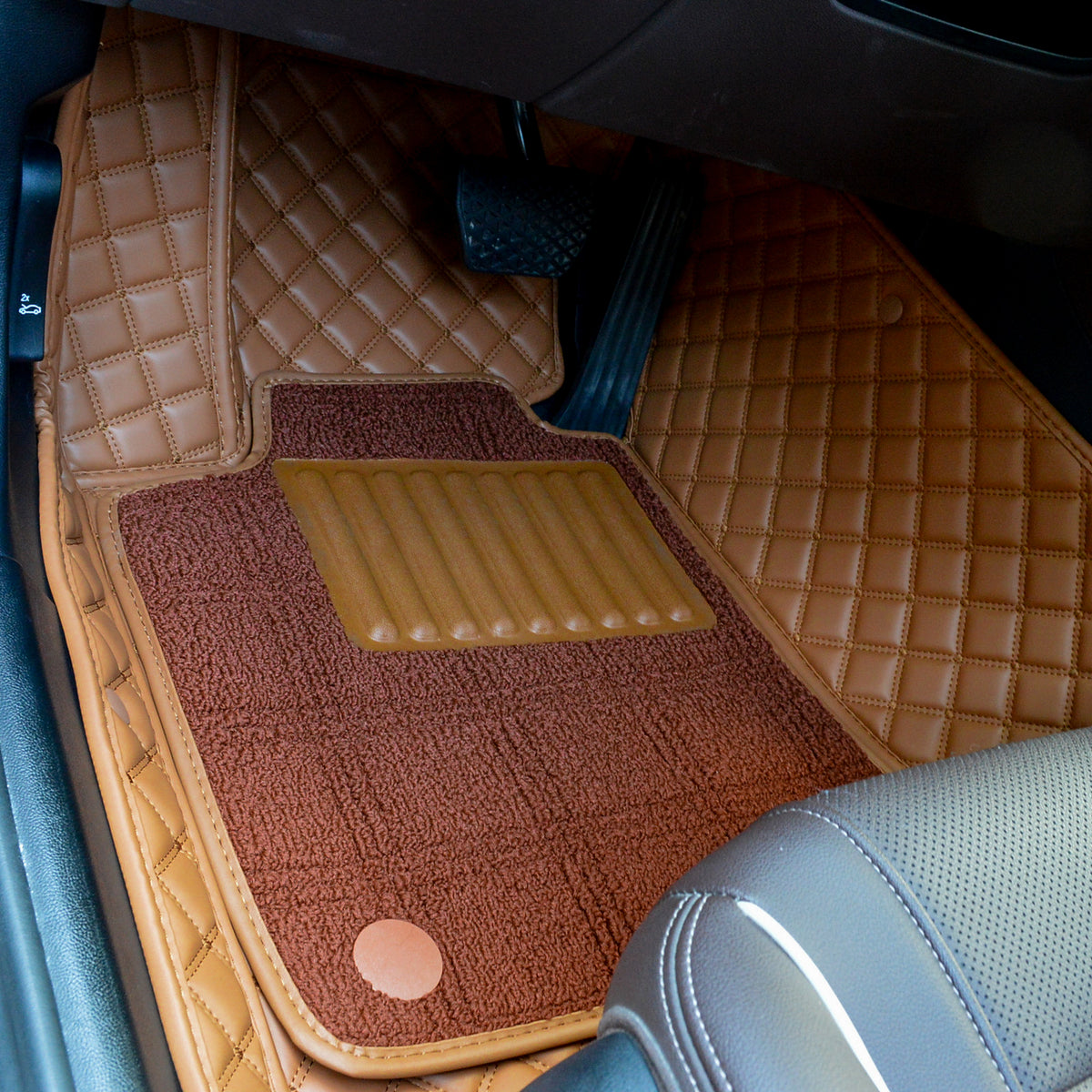 Carvigor Brown Diamond&Brown Double Layer Luxury Car Mats Set