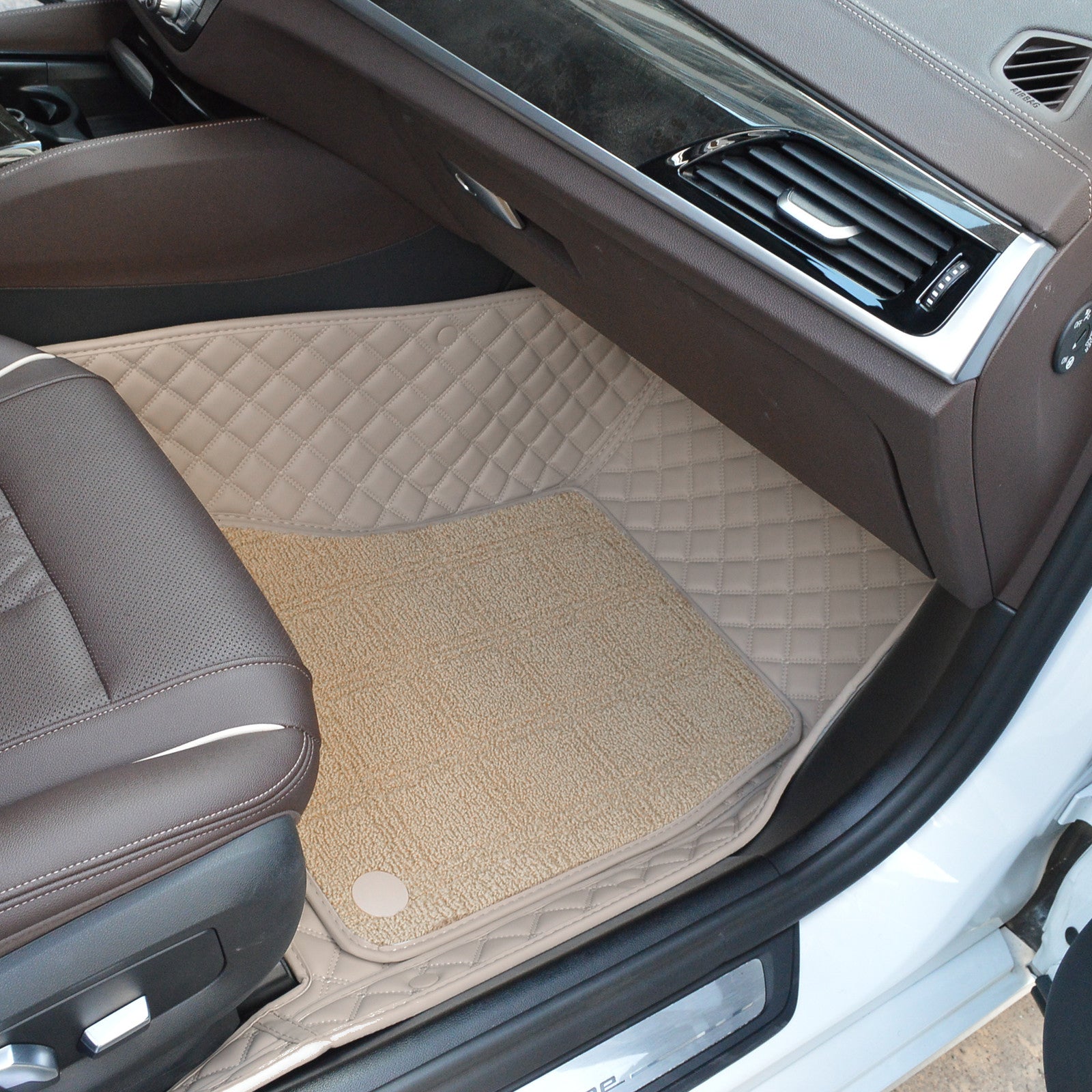 Carvigor Beige Diamond&Beige Double Layer Luxury Car Mats Set