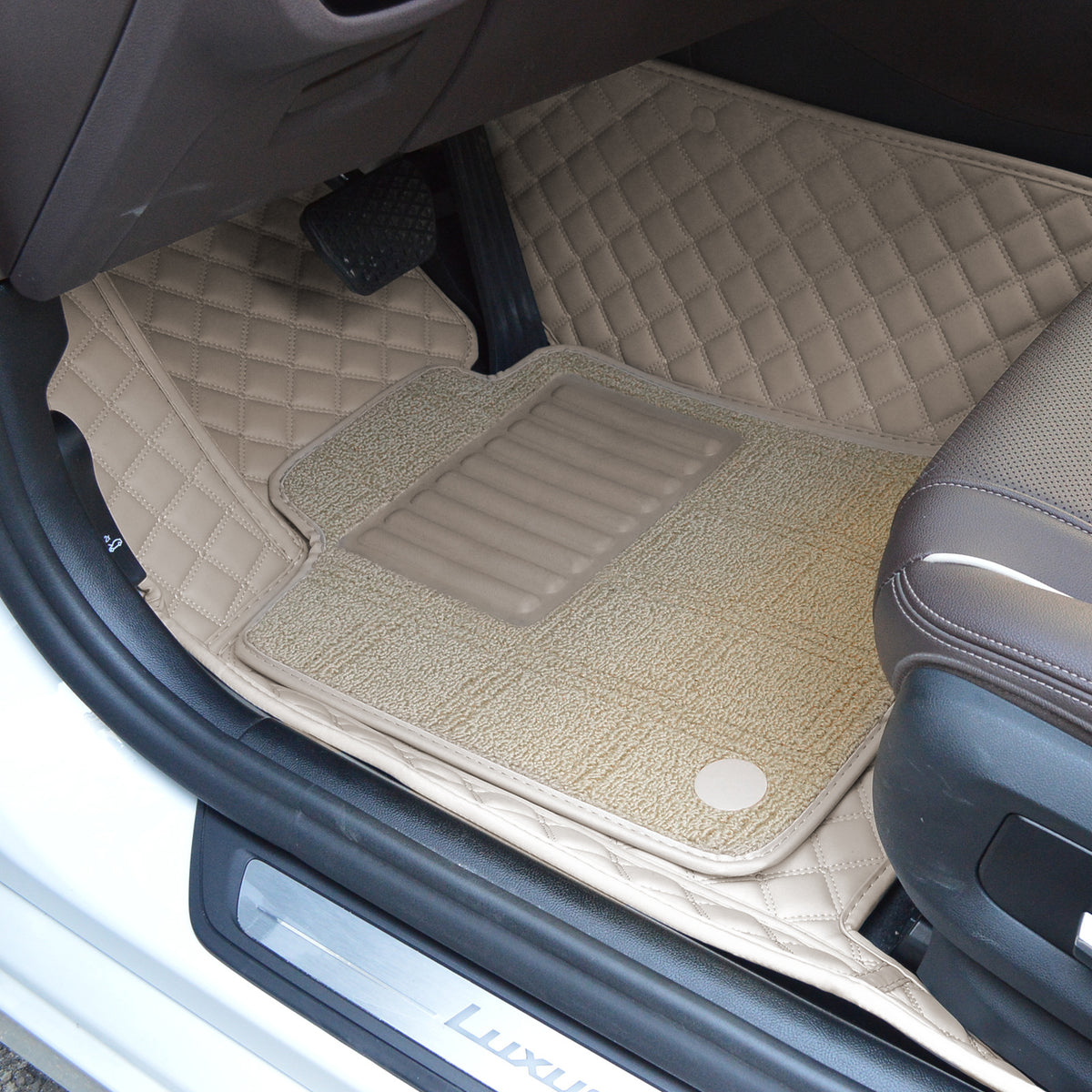 Carvigor Beige Diamond&Beige Double Layer Luxury Car Mats Set